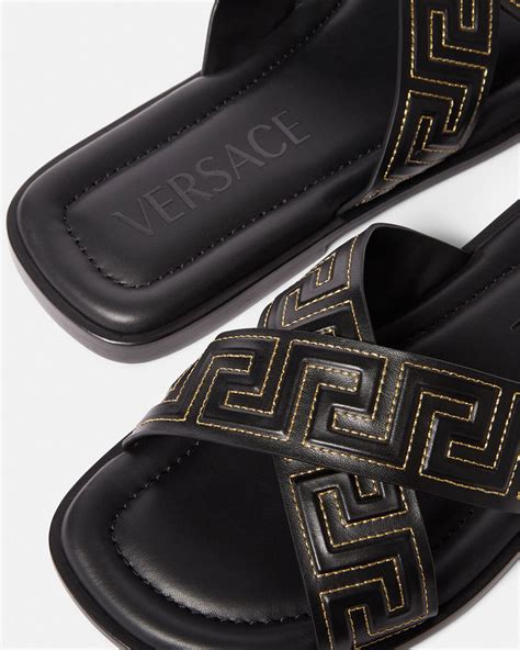 versace black greca sandals|Versace greca low top sneakers.